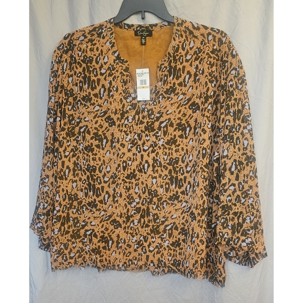 JESSICA SIMPSON 3X Boho Jenna Speckled Cheetah Flowy Blouse Tunic NWT L516